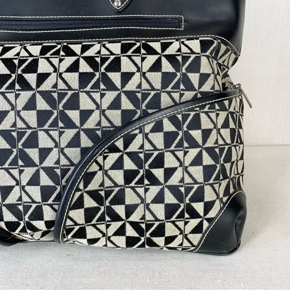 Maxx New‎ York Black Faux Leather and Geometric Print Fabric Travel/Tote Bag - Picture 4 of 13